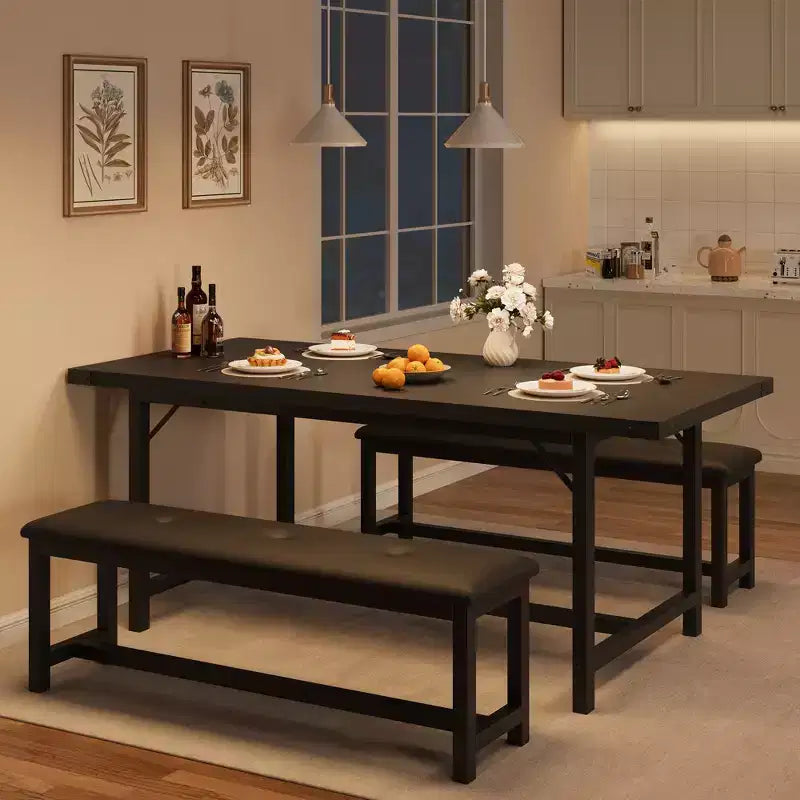 3-delige eettafelset, uitschuifbare keukentafel met 2 banken, houten eetkamerset voor 4-6 personen, ruimtebesparende eethoek voor huis of appartement