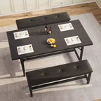 3-delige eettafelset, uitschuifbare keukentafel met 2 banken, houten eetkamerset voor 4-6 personen, ruimtebesparende eethoek voor huis of appartement