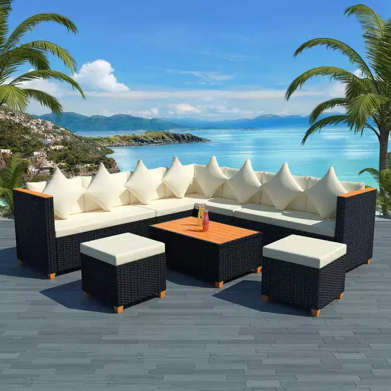 vidaXL tuinmeubelset, 7-delig, zwart poly-rattan, groot