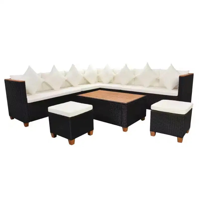 vidaXL tuinmeubelset, 7-delig, zwart poly-rattan, groot