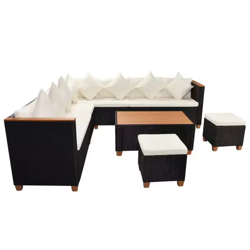vidaXL tuinmeubelset, 7-delig, zwart poly-rattan, groot
