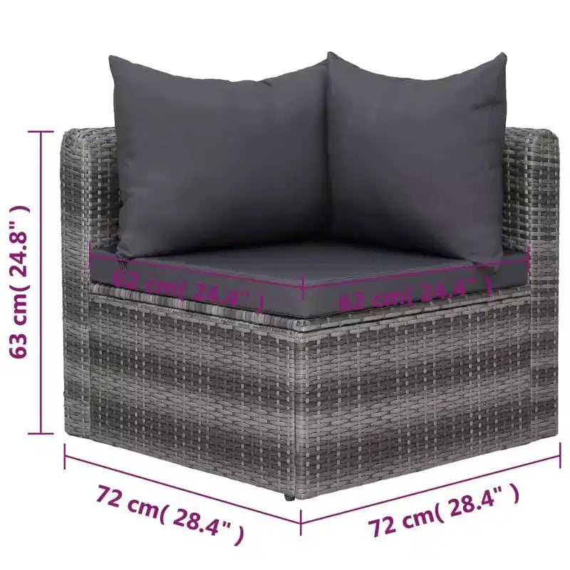 vidaXL loungeset voor de patio, modulaire hoekbanken voor buiten met kussens, poly-rattan