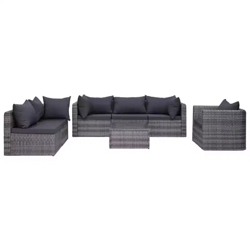 vidaXL loungeset voor de patio, modulaire hoekbanken voor buiten met kussens, poly-rattan