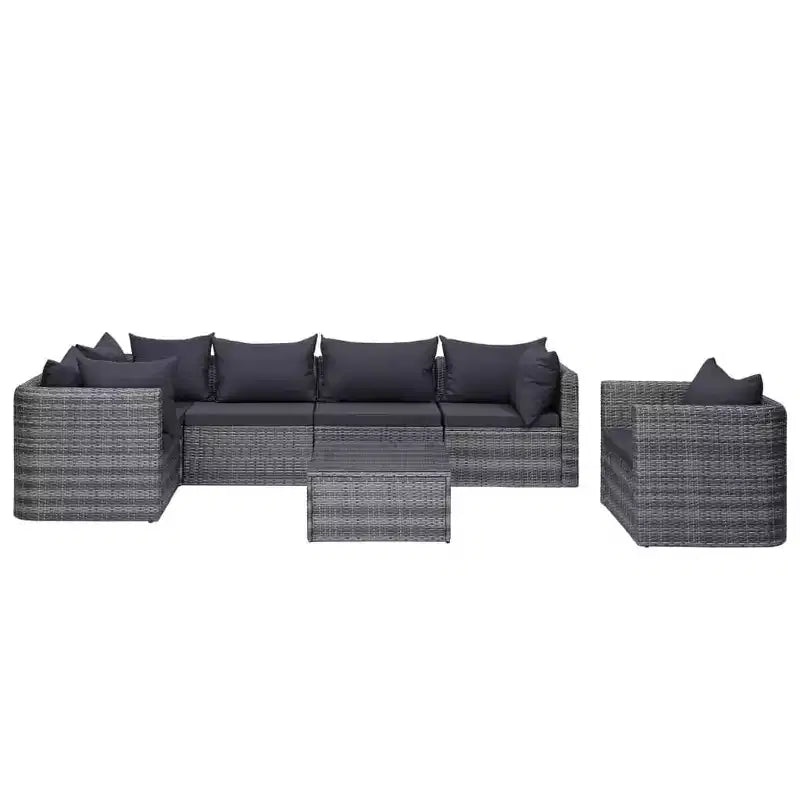 vidaXL loungeset voor de patio, modulaire hoekbanken voor buiten met kussens, poly-rattan