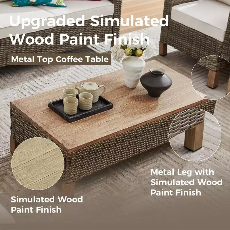 4 Piece Patio Conversation Sets with Cushions and Coffee Table