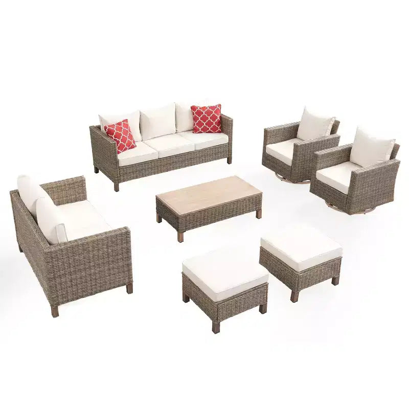 7-delige loungeset voor buiten met draaistoelen en salontafel