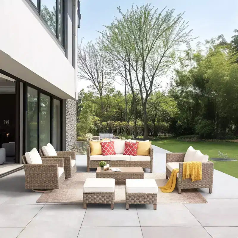 7-delige loungeset voor buiten met draaistoelen en salontafel