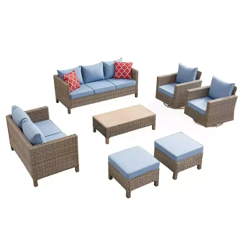 7-delige loungeset voor buiten met draaistoelen en salontafel