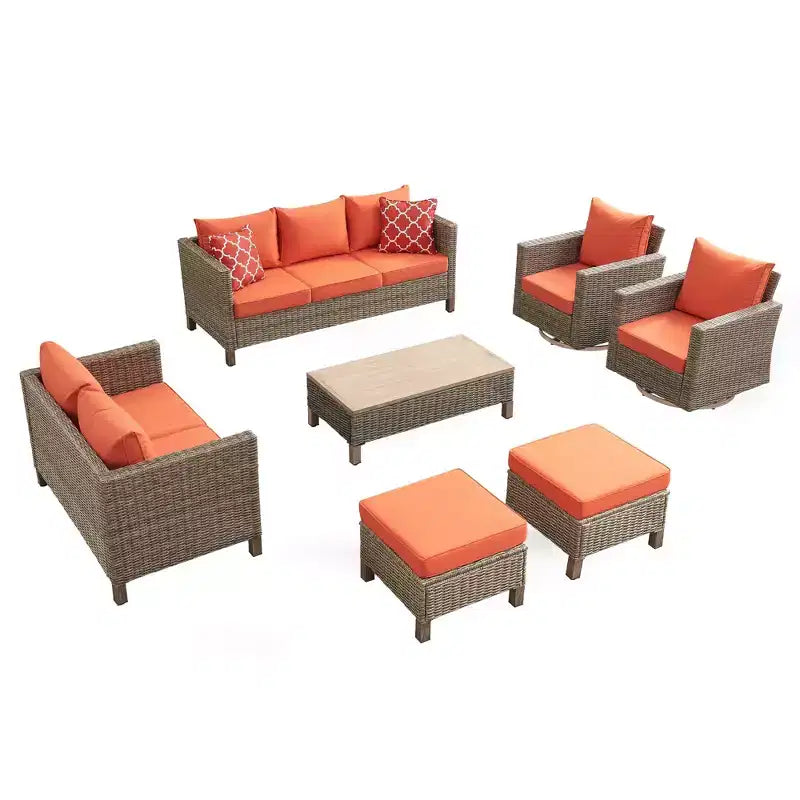7-delige loungeset voor buiten met draaistoelen en salontafel