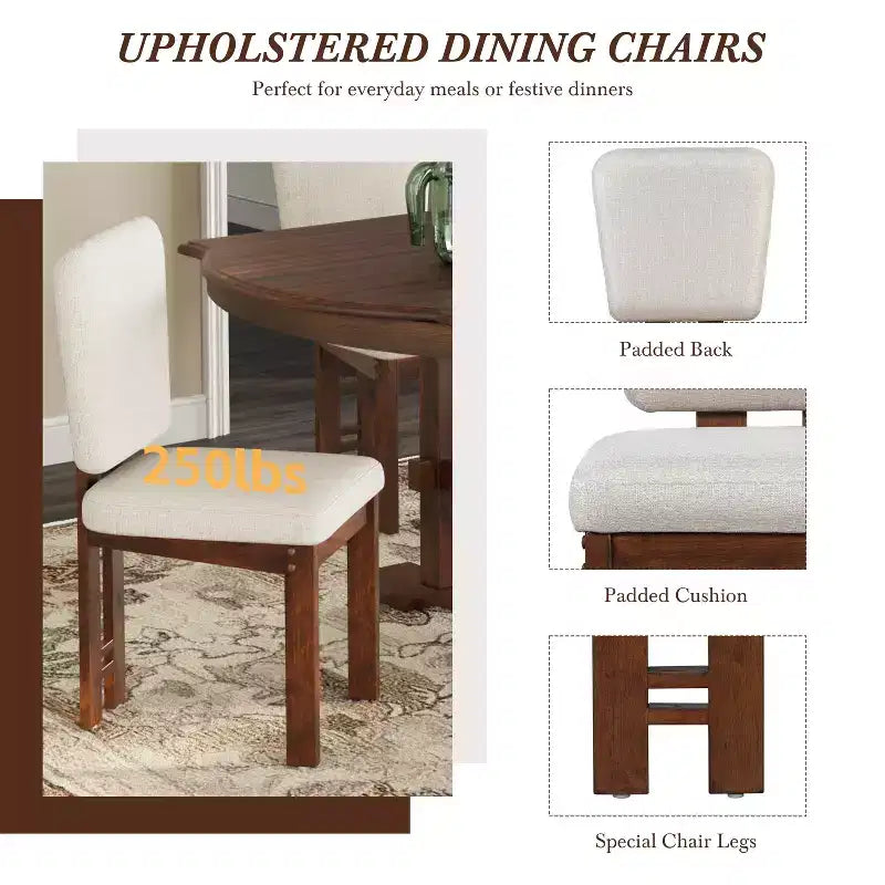 ModernLuxe 6 Piece Extendable Dining Table Set for 6, Traditional Dining Set Kitchen Table Set with 4 Upholstered Dining Chair & Bench, Espresso+Beige