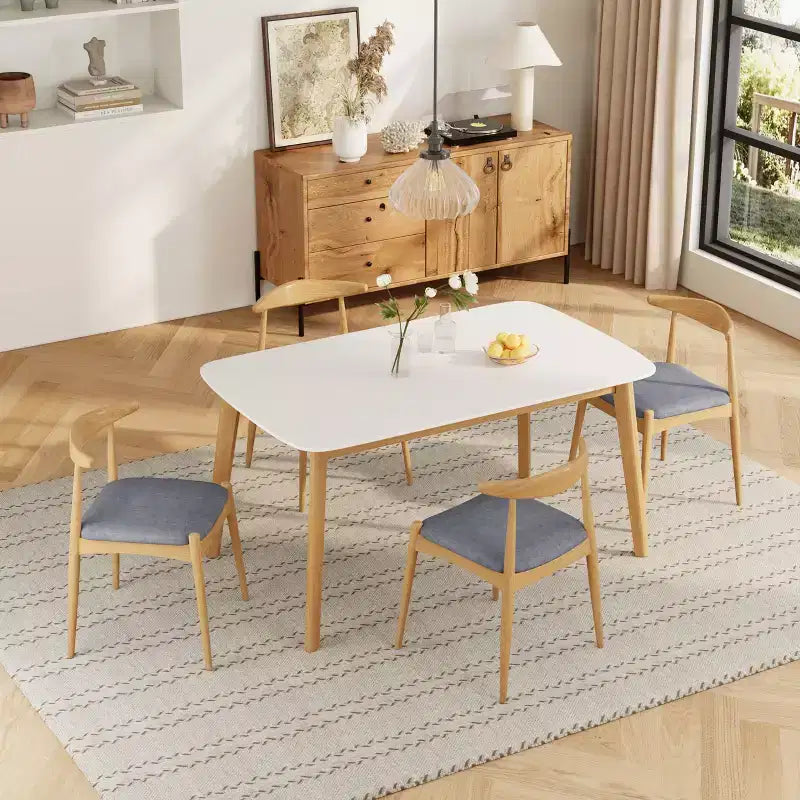 Christopher Knight Home Ishar 5 Piece Mid-Century Modern Rubberwood Dining Set with Upholstered Chairs