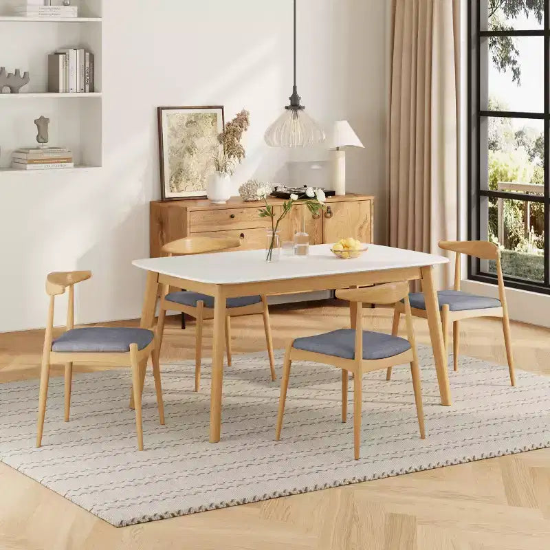 Christopher Knight Home Ishar 5 Piece Mid-Century Modern Rubberwood Dining Set with Upholstered Chairs