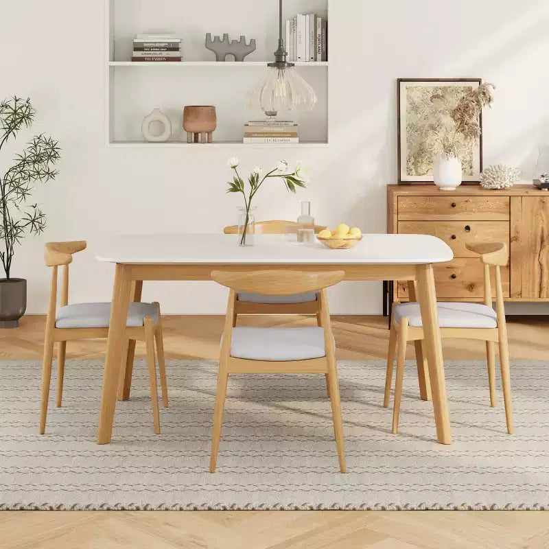 Christopher Knight Home Ishar 5 Piece Mid-Century Modern Rubberwood Dining Set with Upholstered Chairs