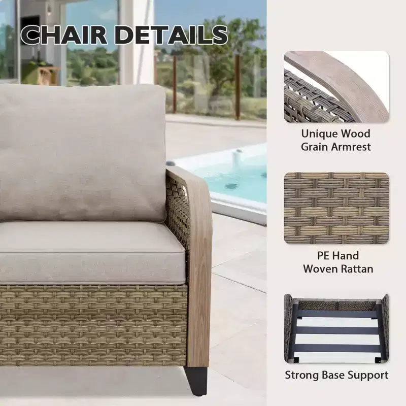 EAGLE PEAK loungeset voor buiten van wicker, 2 stoelen, 3-zits loveseat en salontafel, 4-delig