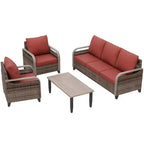EAGLE PEAK loungeset voor buiten van wicker, 2 stoelen, 3-zits loveseat en salontafel, 4-delig