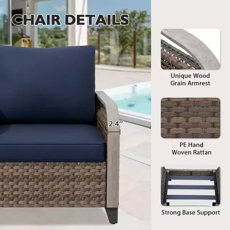 EAGLE PEAK loungeset voor buiten van wicker, 2 stoelen, 3-zits loveseat en salontafel, 4-delig