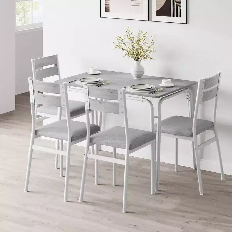 5 Piece Dining Table Set for 4, Compact Square Table Chairs, Sturdy MDF Top, Metal Frame, Space-Saving Breakfast Set