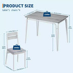 5 Piece Dining Table Set for 4, Compact Square Table Chairs, Sturdy MDF Top, Metal Frame, Space-Saving Breakfast Set