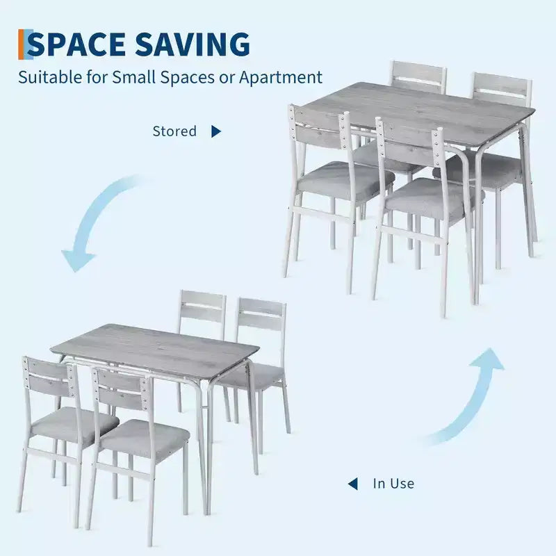 5 Piece Dining Table Set for 4, Compact Square Table Chairs, Sturdy MDF Top, Metal Frame, Space-Saving Breakfast Set