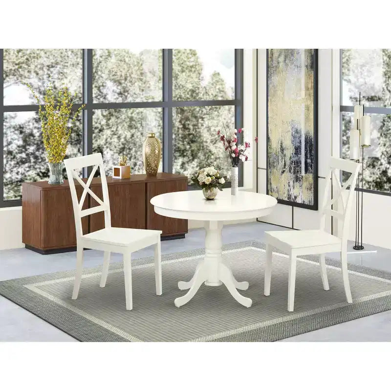 HomeStock Belmont keukentafelset – tafel plus 2 eetkamerstoelen, linnenwit
