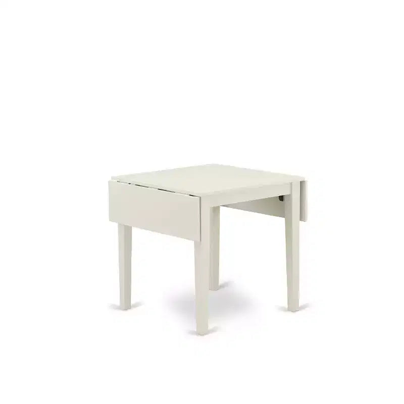 HomeStock Belmont eetset, 5-delig – 4 stoelen voor de eetkamer en een houten eettafel – linnenwitte afwerking, massief hout – babyblauwe linnen stof