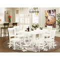 HomeStock Belmont 7-Piece Kitchen Table Set- 6 Dining Chairs with Wooden Seat - Butterfly Leaf Kitchen Dining Table - Linen White Finish