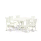 HomeStock Belmont 7-delige keukentafelset – 6 eetkamerstoelen met houten zitting, keukentafel met vlinderblad – linnenwitte afwerking