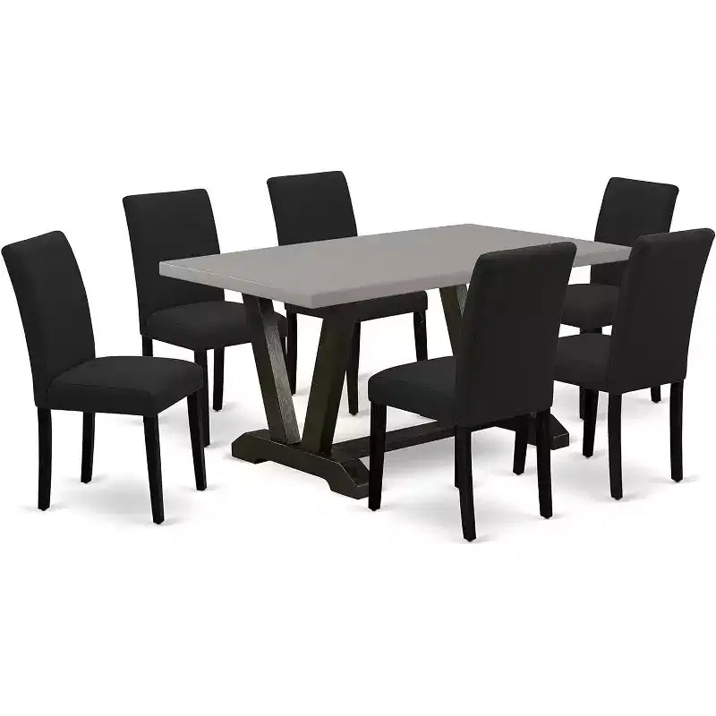 HomeStock Belmont 7-Piece Kitchen Table Set 6 Dining Chairsand Rectangular Dining Table - Black Finish