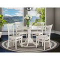 HomeStock 5 Piece Kitchen Table & Chairs Set Includes a Round Dining Room Table with Dropleaf and 4 Dining Chairs, 42x42 Inch, Linen White