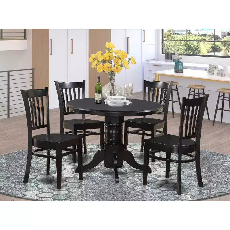HomeStock Belmont 5 Piece Kitchen Table & Chairs Set Includes a Round Dining Room Table , Pedestal , 4 Solid Wood Seat Chairs, 42x42 Inch, Linen White