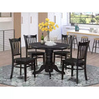 HomeStock Belmont 5 Piece Kitchen Table & Chairs Set Includes a Round Dining Room Table , Pedestal , 4 Solid Wood Seat Chairs, 42x42 Inch, Linen White