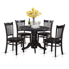 HomeStock Belmont 5-delige Keukentafel- en Stoelenset, Inclusief Ronde Eetkamertafel, Voetstuk, 4 Stoelen met Zittingen van Massief Hout, 42x42 Inch, Linnenwit