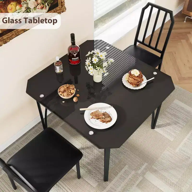 TROPOW eettafelset voor 2 personen, keukentafel met 2 stoelen en ultracomfortabel PU-kussen, eettafelset voor 2 personen met keukenmeubilair