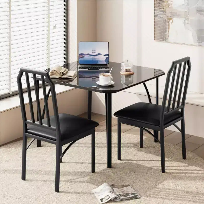 TROPOW eettafelset voor 2 personen, keukentafel met 2 stoelen en ultracomfortabel PU-kussen, eettafelset voor 2 personen met keukenmeubilair