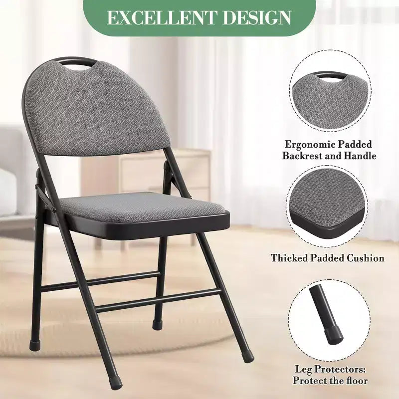 4 Pack Fabric Padded Folding Chairs, Commercial Metal Folding Chair with Padded Back, 350 Lbs Weight Capacity Comfortable Foldable Chair