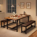 Farmhouse Extendable Dining Table Set for 4/ 6, Large Dining Table Set with Two Upholstered Benches, for Home, Dining room Rustic Brown
