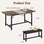 Farmhouse Extendable Dining Table Set for 4/ 6, Large Dining Table Set with Two Upholstered Benches, for Home, Dining room Rustic Brown
