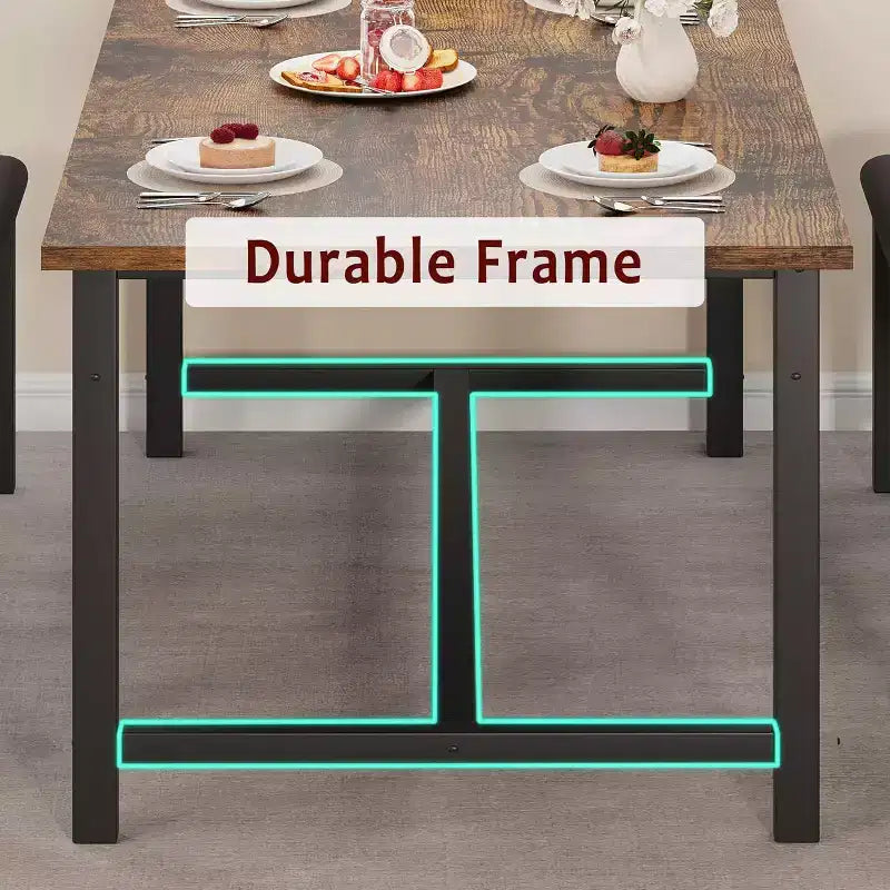 Farmhouse Extendable Dining Table Set for 4/ 6, Large Dining Table Set with Two Upholstered Benches, for Home, Dining room Rustic Brown