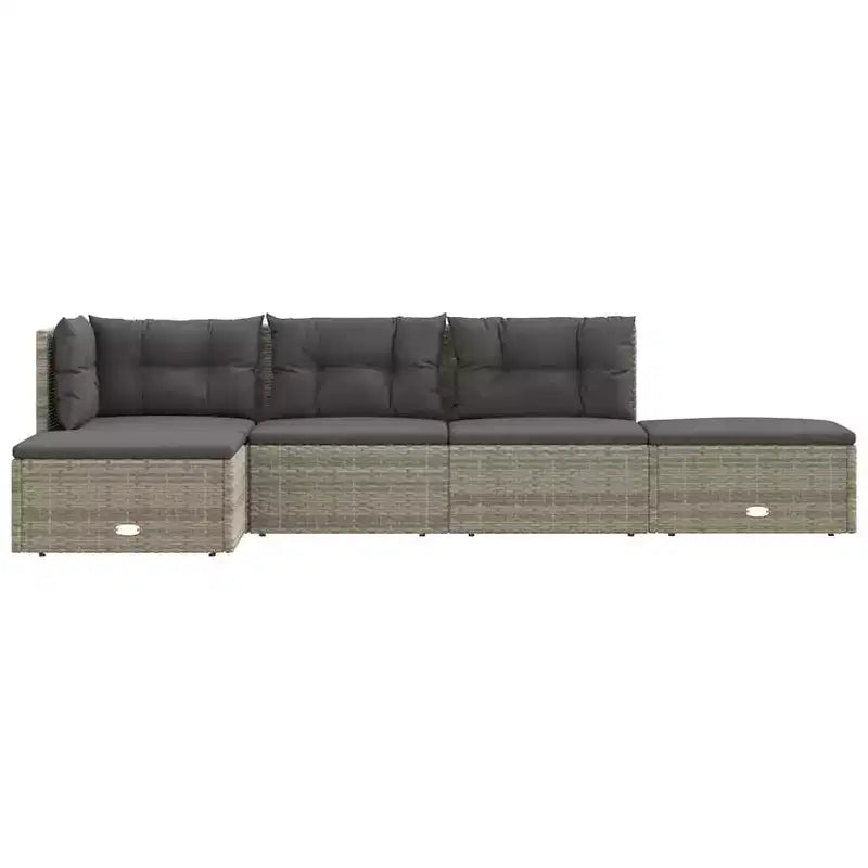 vidaXL loungeset voor de tuin, grijs PE-rattan, gepoedercoat staal, 5-delige set