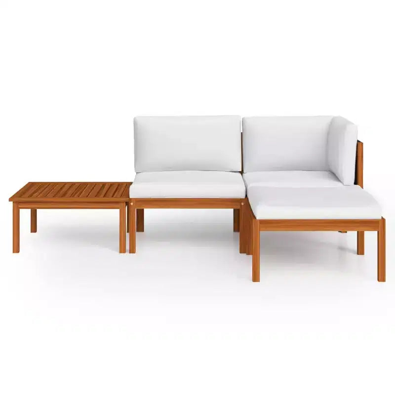 vidaXL Solid Acacia Wood 4-Piece Patio Lounge Set, Durably Constructed and Weather-Resistant with Cream Cushions for Ultimate Comfort