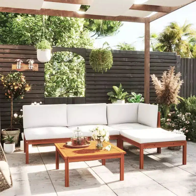 vidaXL loungeset voor tuin, crèmekleurig massief acaciahout, middelgroot modulair