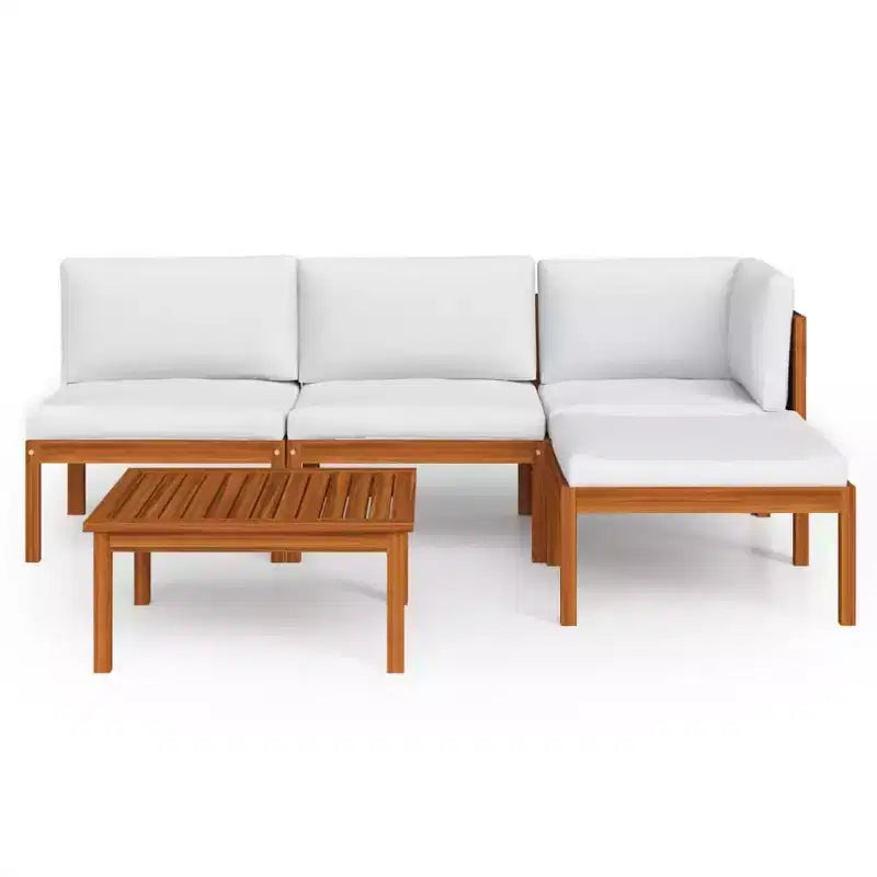 vidaXL loungeset voor tuin, crèmekleurig massief acaciahout, middelgroot modulair