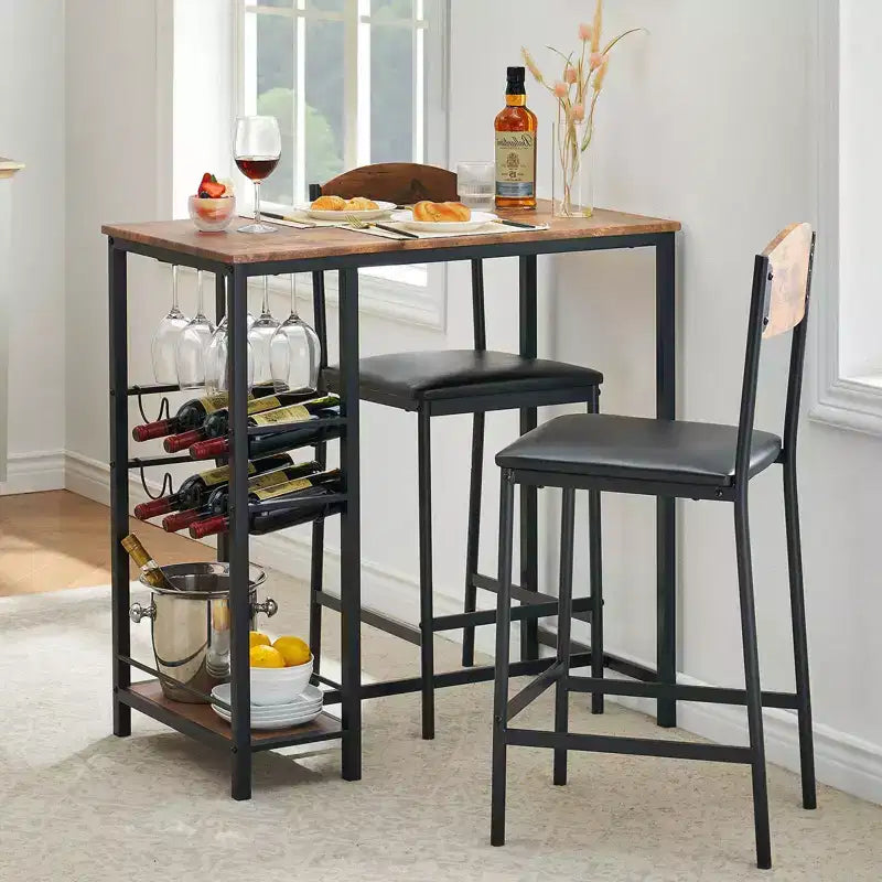 Barkruktafelset voor 2 personen met voetensteun, 2 gestoffeerde stoelen voor aan de bar