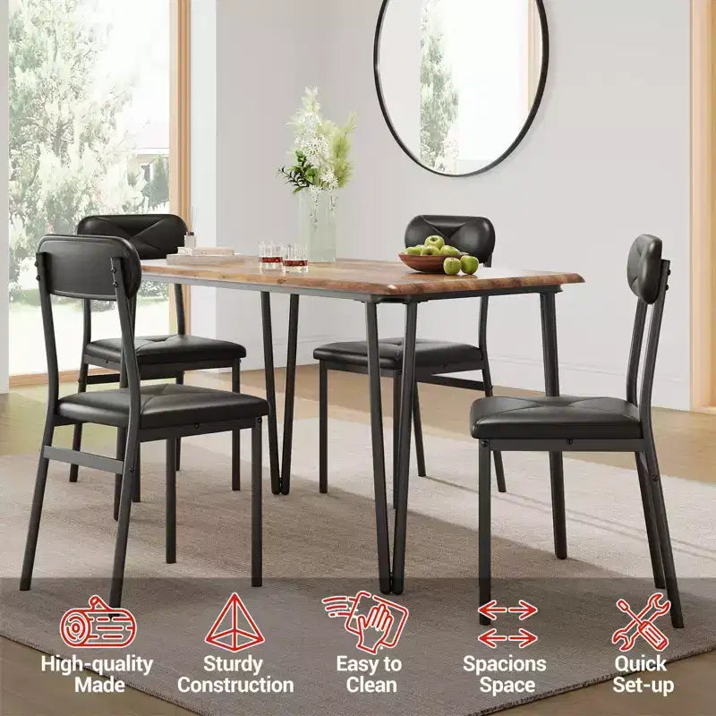 Dining Table for 4,Small Table & Chairs Set of 4,Square Dinette Set for 4,5 Piece Kitchen & Dining Room Sets for Small Space,Apartment,Home Office
