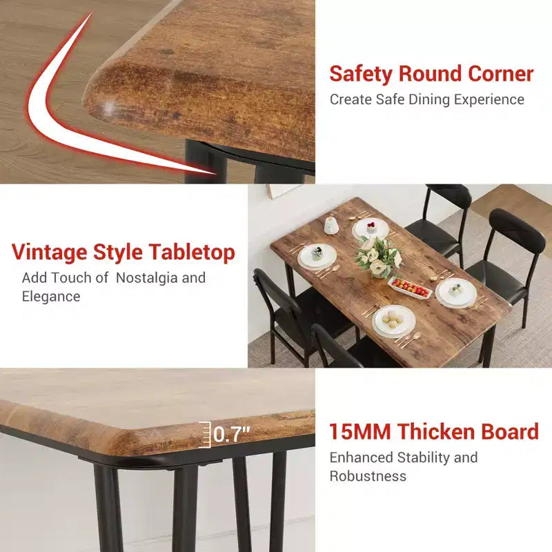 Dining Table for 4,Small Table & Chairs Set of 4,Square Dinette Set for 4,5 Piece Kitchen & Dining Room Sets for Small Space,Apartment,Home Office