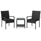 Costway 3 PCS Patio Furniture Set with 2-Tier Table Tempered Glass Tabletop & Soft Cushions White/Black/Brown