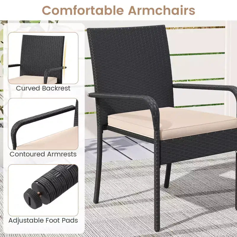 Costway 3 PCS Patio Furniture Set with 2-Tier Table Tempered Glass Tabletop & Soft Cushions White/Black/Brown