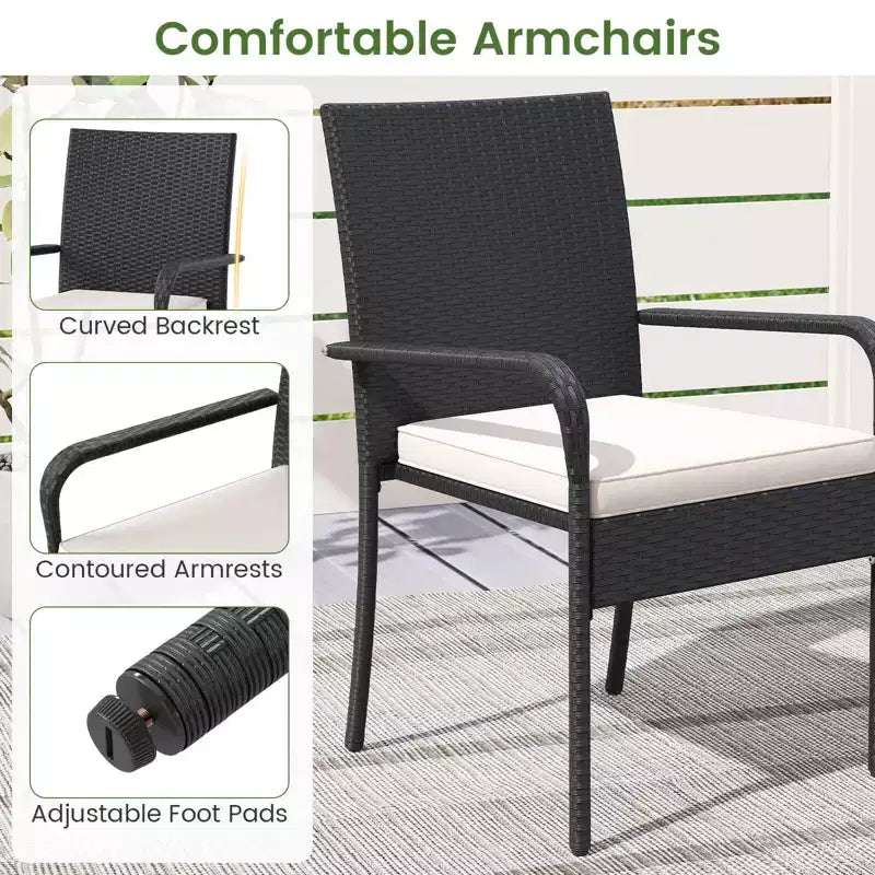 Costway 3 PCS Patio Furniture Set with 2-Tier Table Tempered Glass Tabletop & Soft Cushions White/Black/Brown