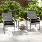 Costway 3 PCS Patio Furniture Set with 2-Tier Table Tempered Glass Tabletop & Soft Cushions White/Black/Brown