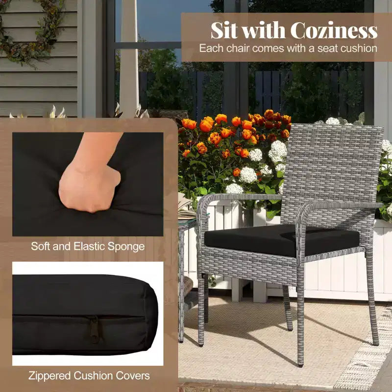 Costway 3 PCS Patio Furniture Set with 2-Tier Table Tempered Glass Tabletop & Soft Cushions White/Black/Brown